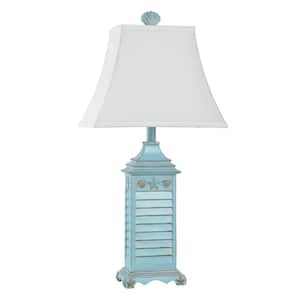 Longboat Key Shutter 28 in. French Blue Table Lamp with White Softback Fabric Shade