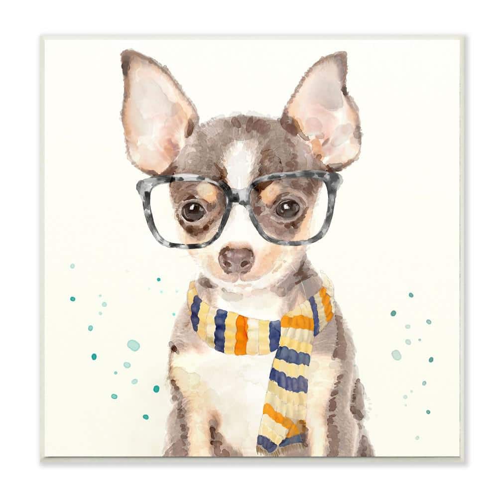 "12 in. x 12 in. ""Hipster Chihuahua Puppy With Glasses And Scarf"" by Artist Main Line Art and Design Wood Wall Art" price history on PriceWatchPro