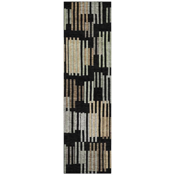 Chantille Machine Washable Indoor/Outdoor Abstract ACN2598 Black 2 ft. x 7 ft. Runner Rug