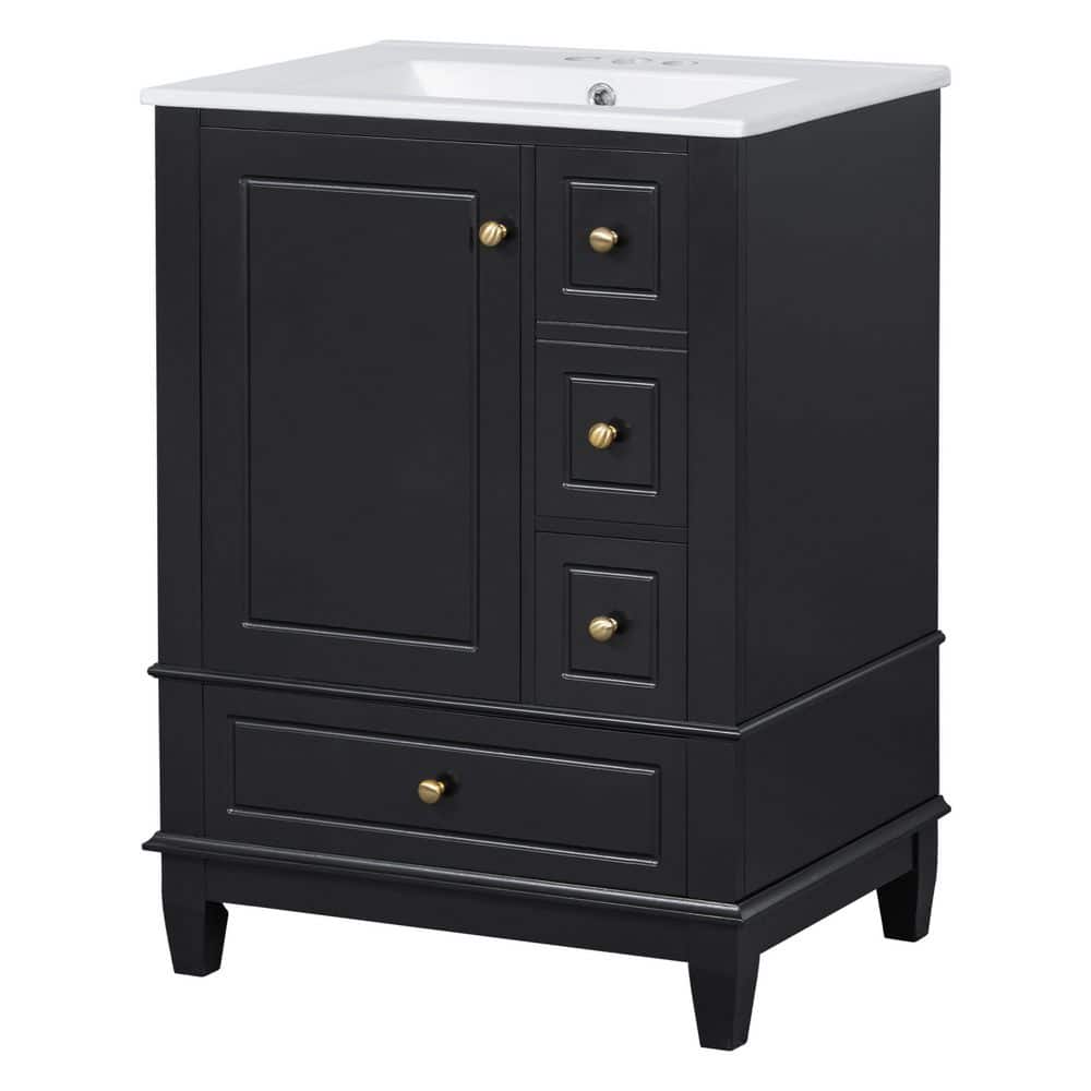 24 in. Single Sink Solid Wood Frame Freestanding Black Bath Vanity with White Ceramic Top, Unassembled, Soft Close price history on PriceWatchPro
