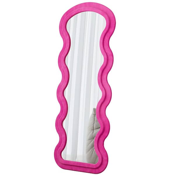 Rose Pink 23.6 in. W x 63 in. H Rectangle Wave Metal Full Length Mirror