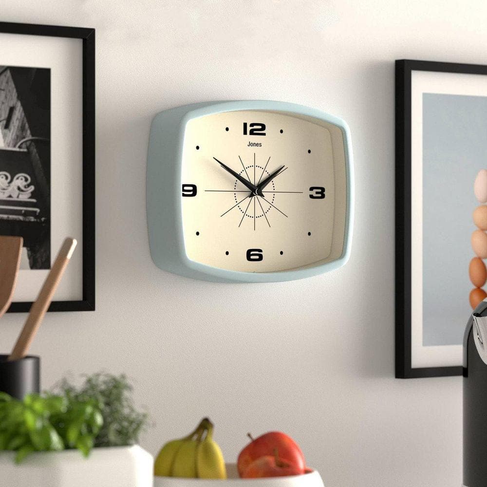 10 in. W Rectangular Retro Blue Analog Plastic Wall Clock HP10926