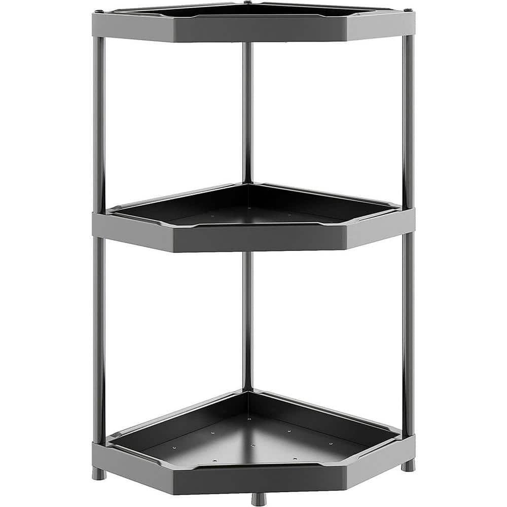 1pc Iron Bathroom Storage Rack, Simple Black Corner Shelving Storage Unit  For Bathroom Laundry