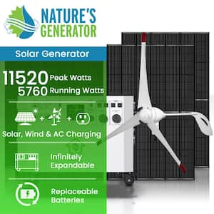 Powerhouse Gold Plus WE 7,200-Watt Electric Switch Solar Generator with (4) 410-Watt Panels, (1) Wind Turbine and Wheels