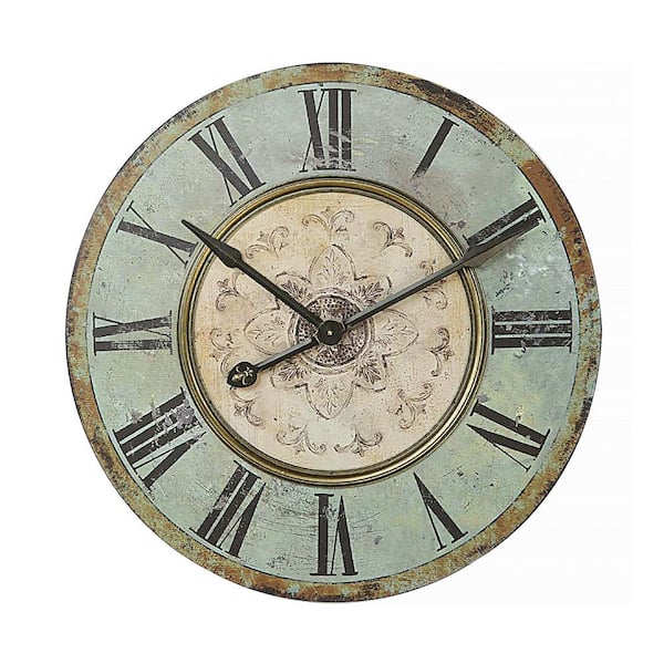 Storied Home Distressed Mint Green Analog Wood Wall Wall Clock