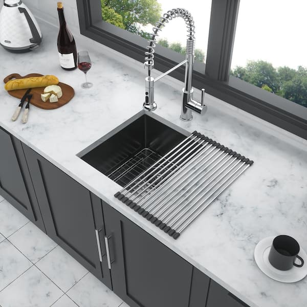 Unbranded 15 in. Undermount Single Bowl 16 Gauge Gunmetal Black Stainless Steel Kitchen Sink with Bottom Grids