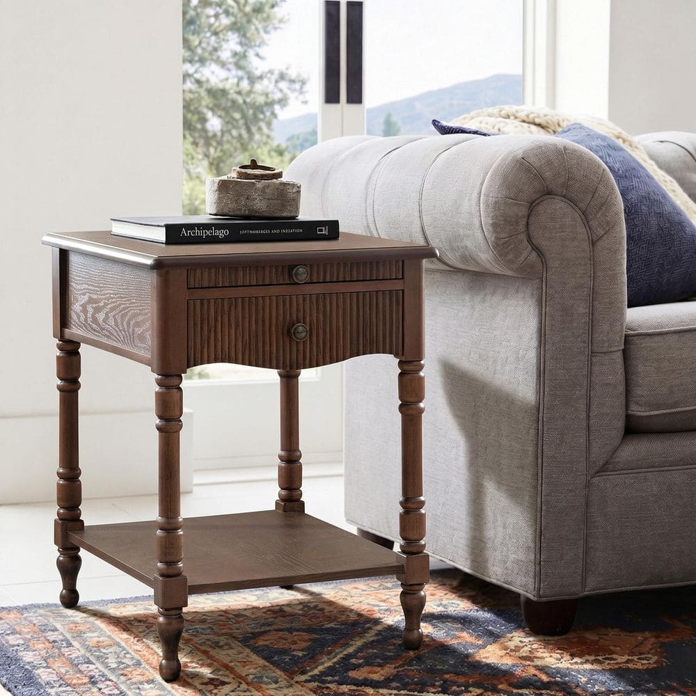 Jan 20 in. Auburn Wood 1-Drawer End Table with Pull-Out Tray