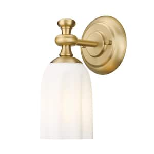 Orion 1-Light Modern Gold Wall Sconce with Opal Etched Glass Shade