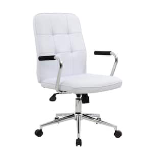 HomePro Desk Chair White Caressoft Vinyl Chrome Arms and Base Pnuematic Lift