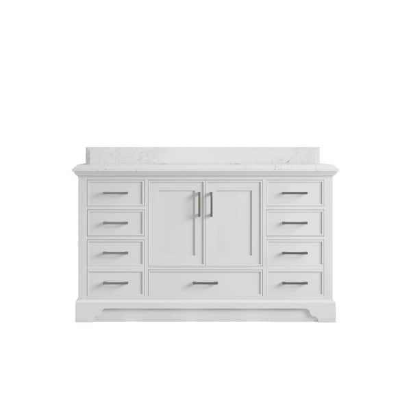Willow Collections Charlotte 60 in. Single Sink Freestanding White Bath Vanity with Empira White Qt. Top Unassembled