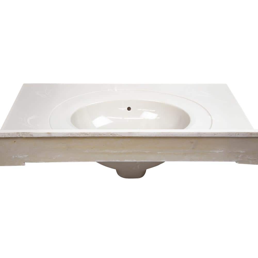 Ivory Swirl Cultured Marble Vanity Top with Integrated Backsplash, 31-Inch