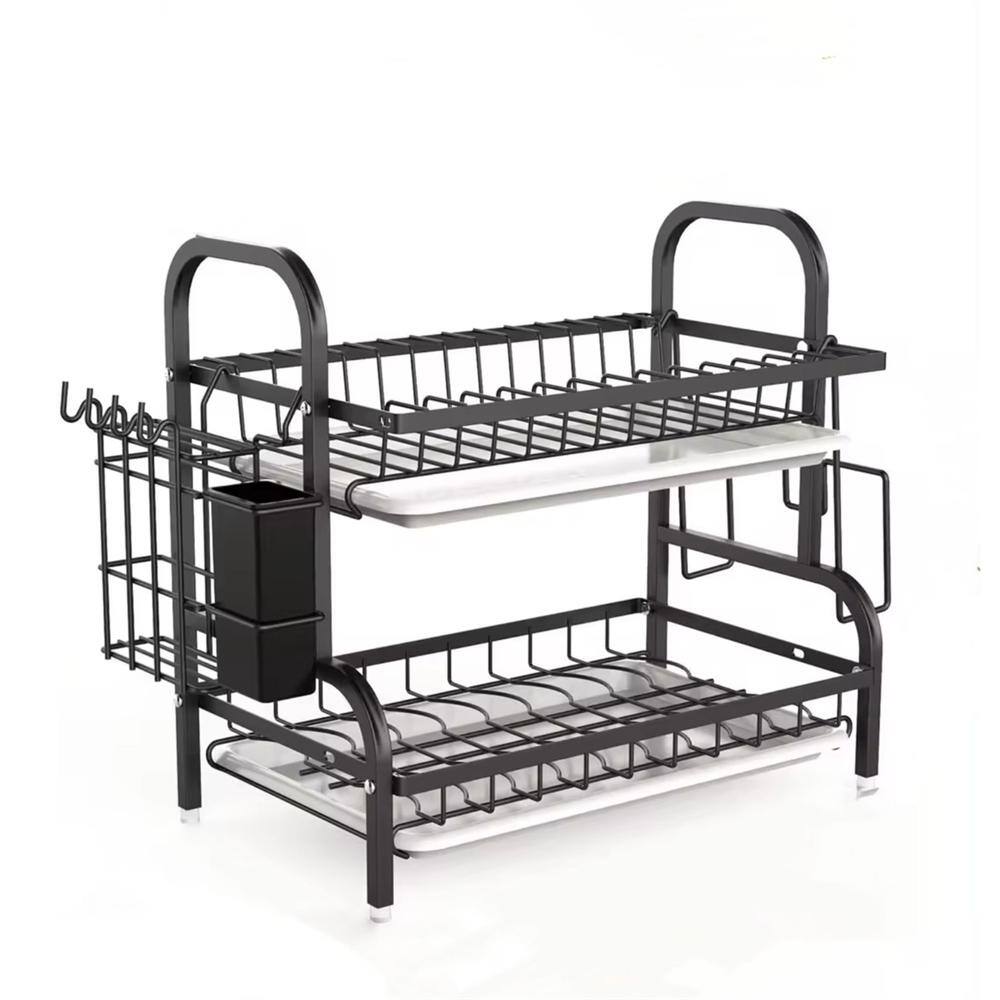 Aoibox 2-Tier Metal Black Drying Dish Rack for Kitchen Counter, Kitchen  Dishes Organizers, Drain Board Set SNSA22IN174 - The Home Depot