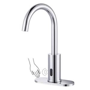 Battery-Powered Commercial Touchless Single Hole Without Handle Bathroom Faucet with Deck Plate in Polished Chrome