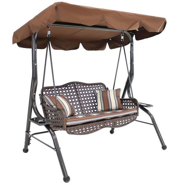 Sunnydaze Decor 2 Person Rattan Patio Outdoor Porch Swing With Adjustable Tilt Canopy Lr 377 The Home Depot Person Rattan Patio Outdoor Porch Swing, Awning For Patio Swing