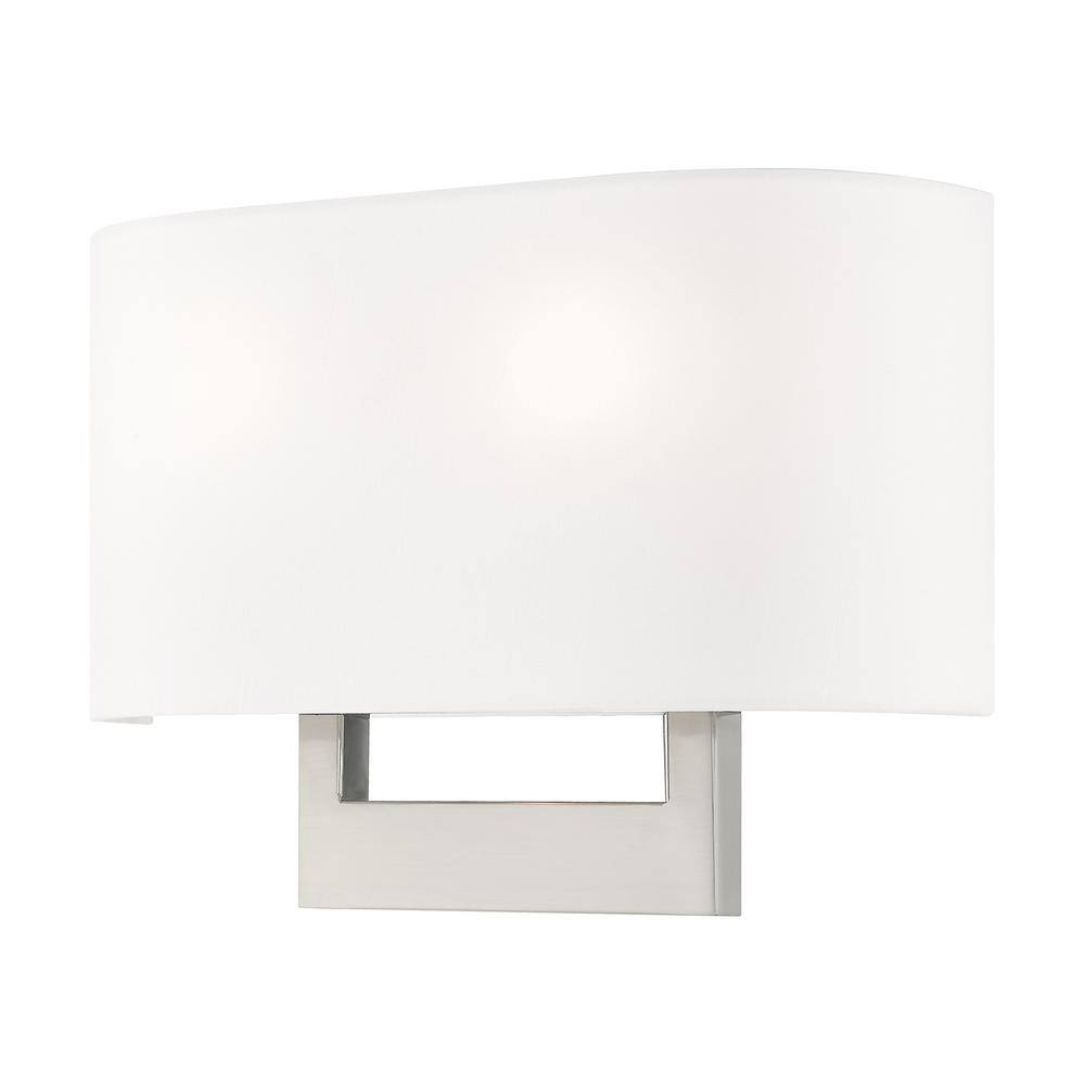 Brushed Nickel 2-Light Wall Sconce with Off-White Shade