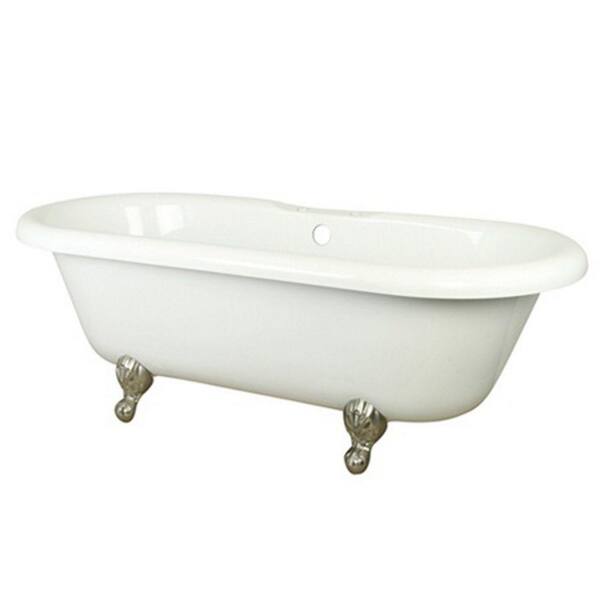 Aqua Eden 67 in. Acrylic Brushed Nickel Claw Foot Double Ended Oval Tub in White