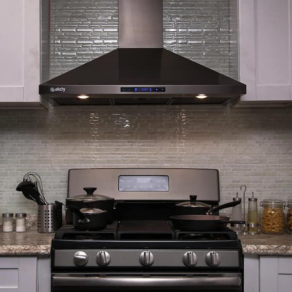 36 in. Black 450 CFM Ducted Wall Mount Range Hood Stainless Steel Kitchen Vent Hood