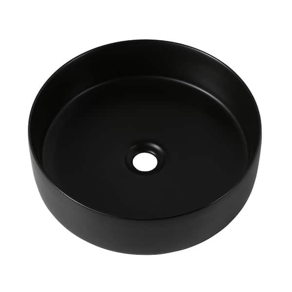 WELLFOR Art Style Matte Black Ceramic Round Vessel Sink