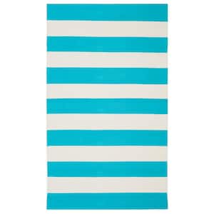 Montauk Turquoise/Ivory Doormat 3 ft. x 5 ft. Striped Area Rug