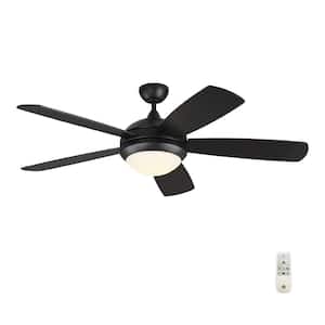 Discus Smart 52 in. Modern Integrated LED Indoor Matte Black Ceiling Fan with Black Blades, Light Kit and Remote Control