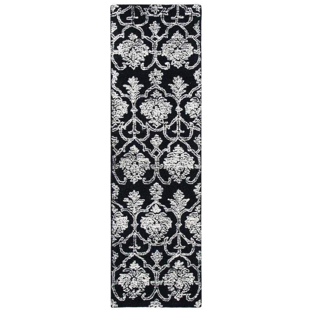 Elegant Floral Hand-Tufted Wool Runner Rug in Black - 27" x 7"
