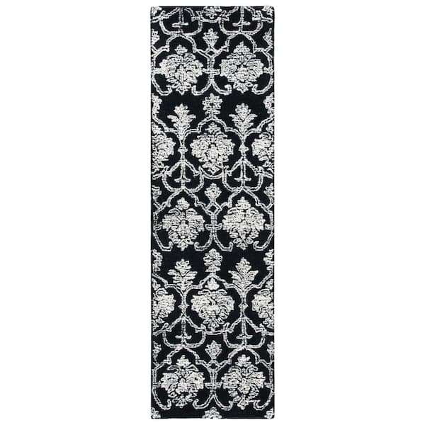 SAFAVIEH Metro Black/Ivory 2 ft. x 8 ft. Floral Damask Runner Rug