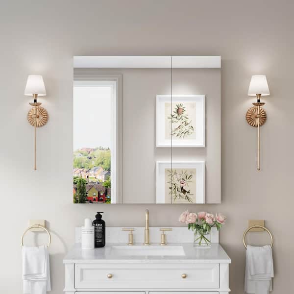 36 in. W x 36 in. H Square Chrome Aluminum Medicine Cabinet with Mirror