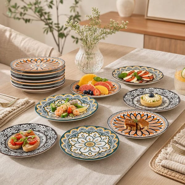 Wudkey 8-Piece 8.5 in. Porcelain Salad Plates, Dessert Plates
