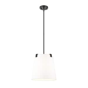 Weston 13 in. 3-Light Matte Black Shaded Pendant Light with White Linen Fabric Shade, No Bulbs Included