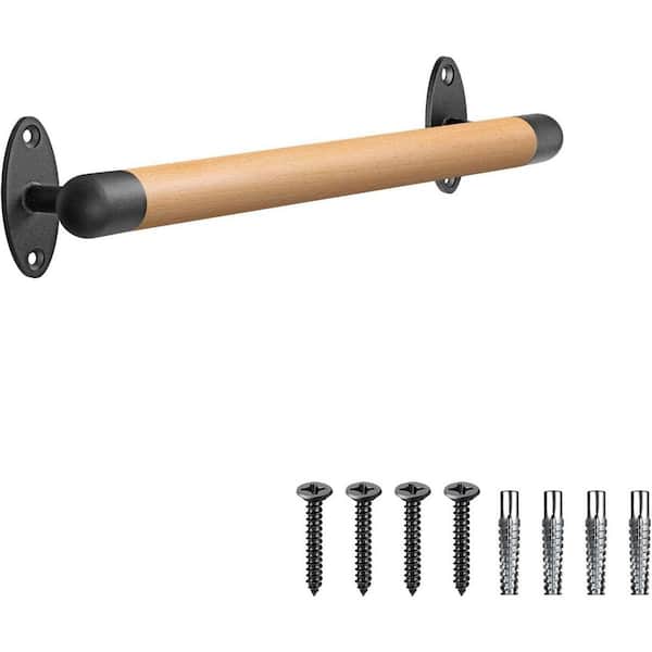 SELEWARE 26-Inch Wood Handrail For Indoor Stairs – Wall Mount With Sturdy Metal Brackets, Supports 300 Lbs, Beech Wood