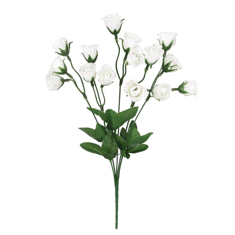 LIVING LUXURY 14 in. White Artificial Mini Rose Bud Flower Stem
