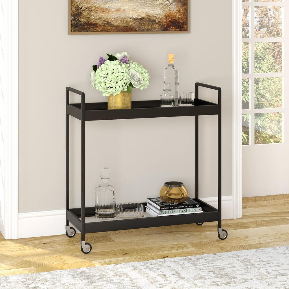 Evelyn & Zoe Contemporary Blackened Bronze Bar Cart with Tempered Glass Shelves
