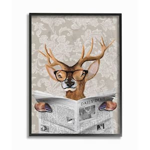 16 in. x 20 in. "Deer Reading Newspaper With Big Glasses" by Coco de Paris Framed Wall Art