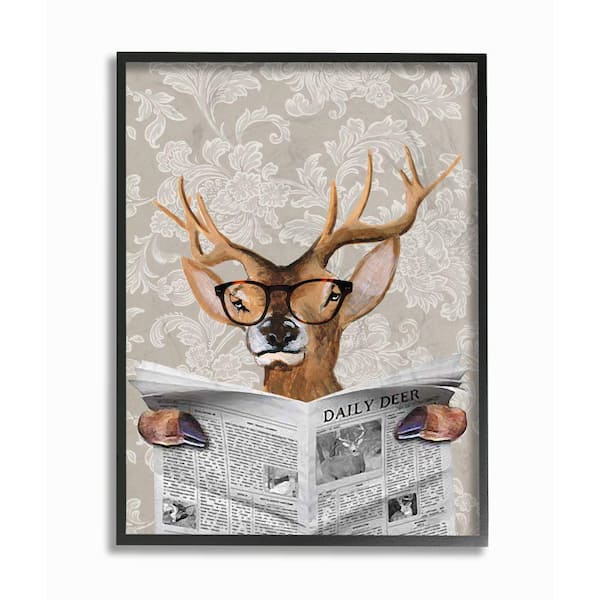 Stupell Industries 16 in. x 20 in. "Deer Reading Newspaper With Big Glasses" by Coco de Paris Framed Wall Art