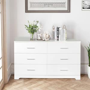 White 6-Drawer 47. 24 in. Wide Chest of Drawers