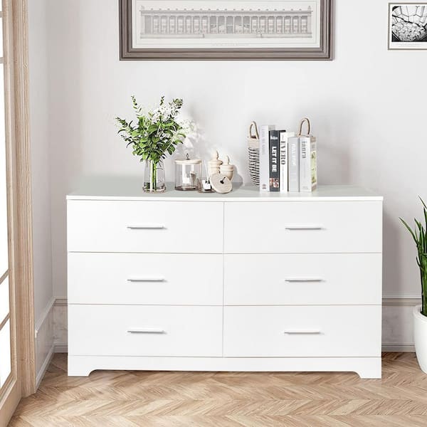 White 6-Drawer 47. 24 in. Wide Chest of Drawers
