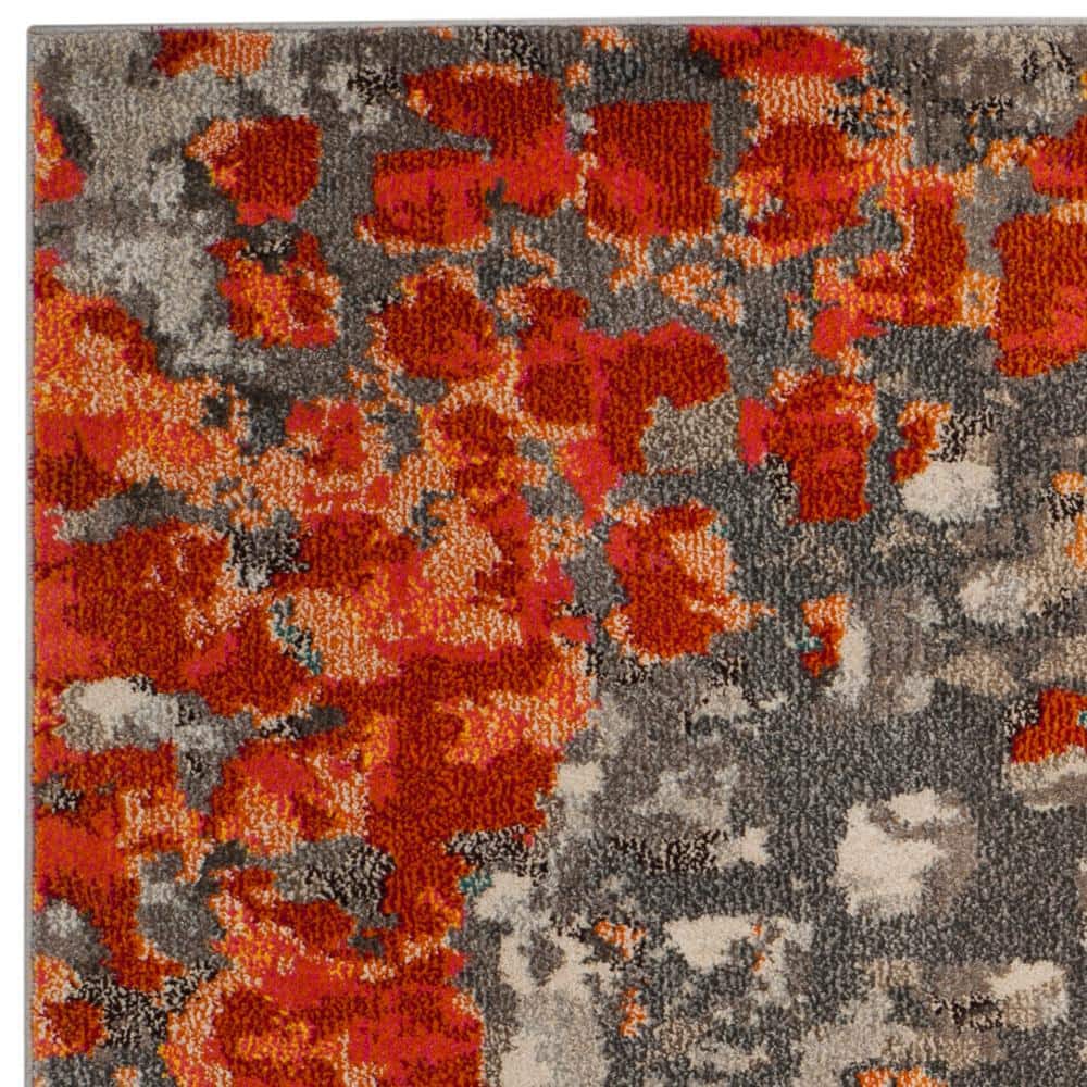 Reversible Grey & Orange Geometric 5' Square Synthetic Rug