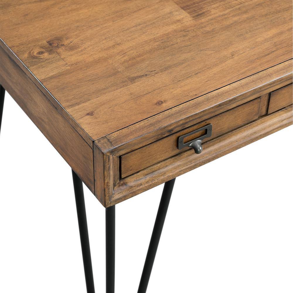 Industrial Charm Square End Table with Storage, Light Walnut & Metal