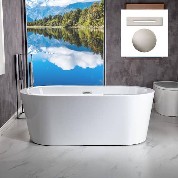 WOODBRIDGE Stargaze 59 in. Acrylic Freestanding Bathtub with Drain and Overflow Included in White