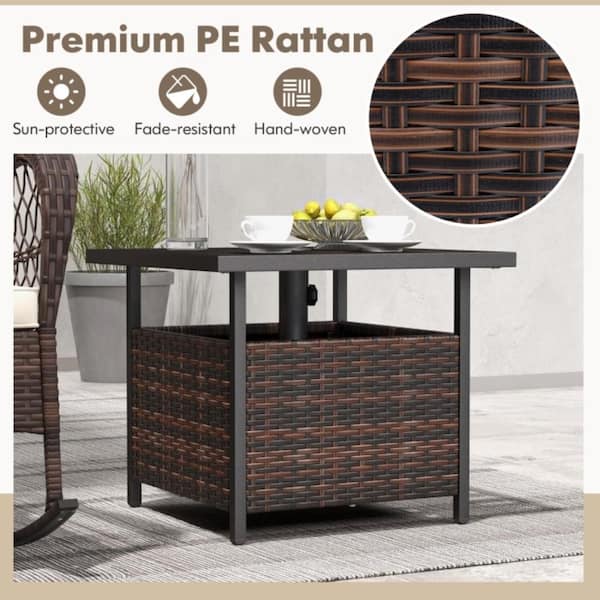 bcp wicker patio umbrella stand table Best Choice Products Side with Hole, Square PE Rattan Outdoor End Table for Patio, Garden, Poolside, Deck w/UV-Resistant Frame, Storage Space wipe with a soft All Weather Wicker Patio Umbrella