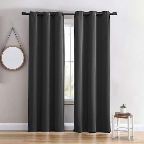 40 in W X 84 in L Grommet Top Single Panel Energy Saving Blackout Curtain in Black
