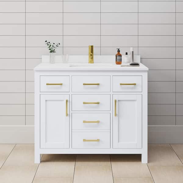 Wyndham Collection Beckett 42 in. W x 22 in. D x 35 in. H Single Sink Bath Vanity in White with White Cultured Marble Top