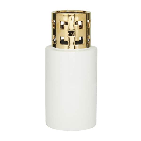 Litton Lane 12 in. White Ceramic Decorative Vase with Gold Cut Out Accents