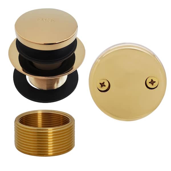 Universal Fine or Coarse Thread Replacement Bathtub Tip-Toe Drain with 2-Hole Faceplate, Polished Brass