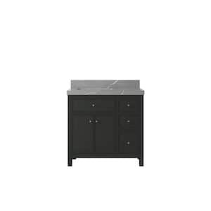 Sonoma 36 in. W x 22 in. D x 36 in. H Left Offset Sink Bath Vanity in Black Top with 2" Piatra Quartz Top