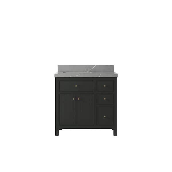 Willow Collections Sonoma 36 in. W x 22 in. D x 36 in. H Left Offset Sink Bath Vanity in Black Top with 2" Piatra Quartz Top