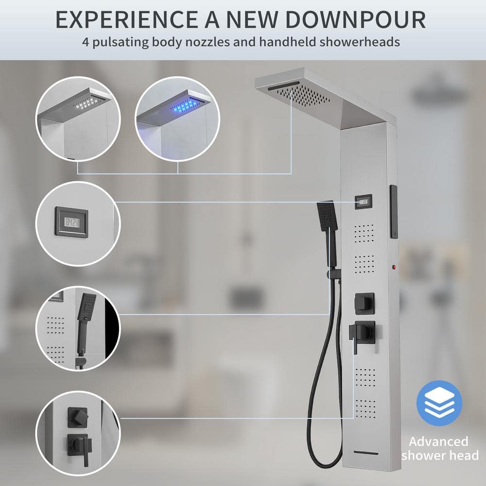 Black Nickel LED Rainfall Shower Panel with Body Jets