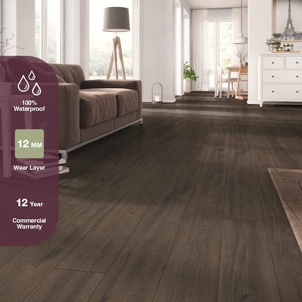 Hunting Trail Oak 12mm T x 7.56 in. W Waterproof Laminate Wood Flooring (15.95 sq. ft./Case)