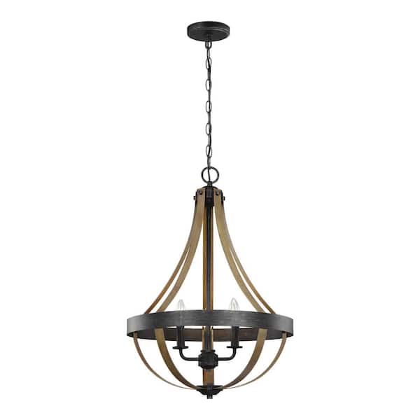 Generation Lighting Davlin 18 in. W. 3-Light Weathered Gray and Distressed Oak Pendant
