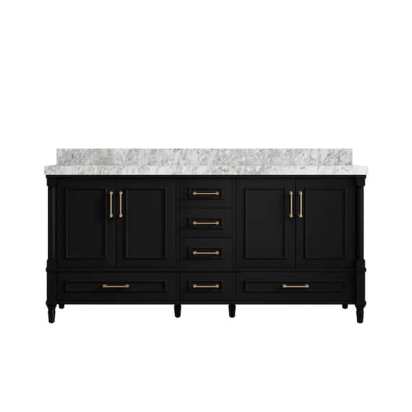 Willow Collections Hudson 72 in. W x 22 in. D x 36 in. H Double Sink Bath Vanity in Black with 2 in. Carrara Marble Top